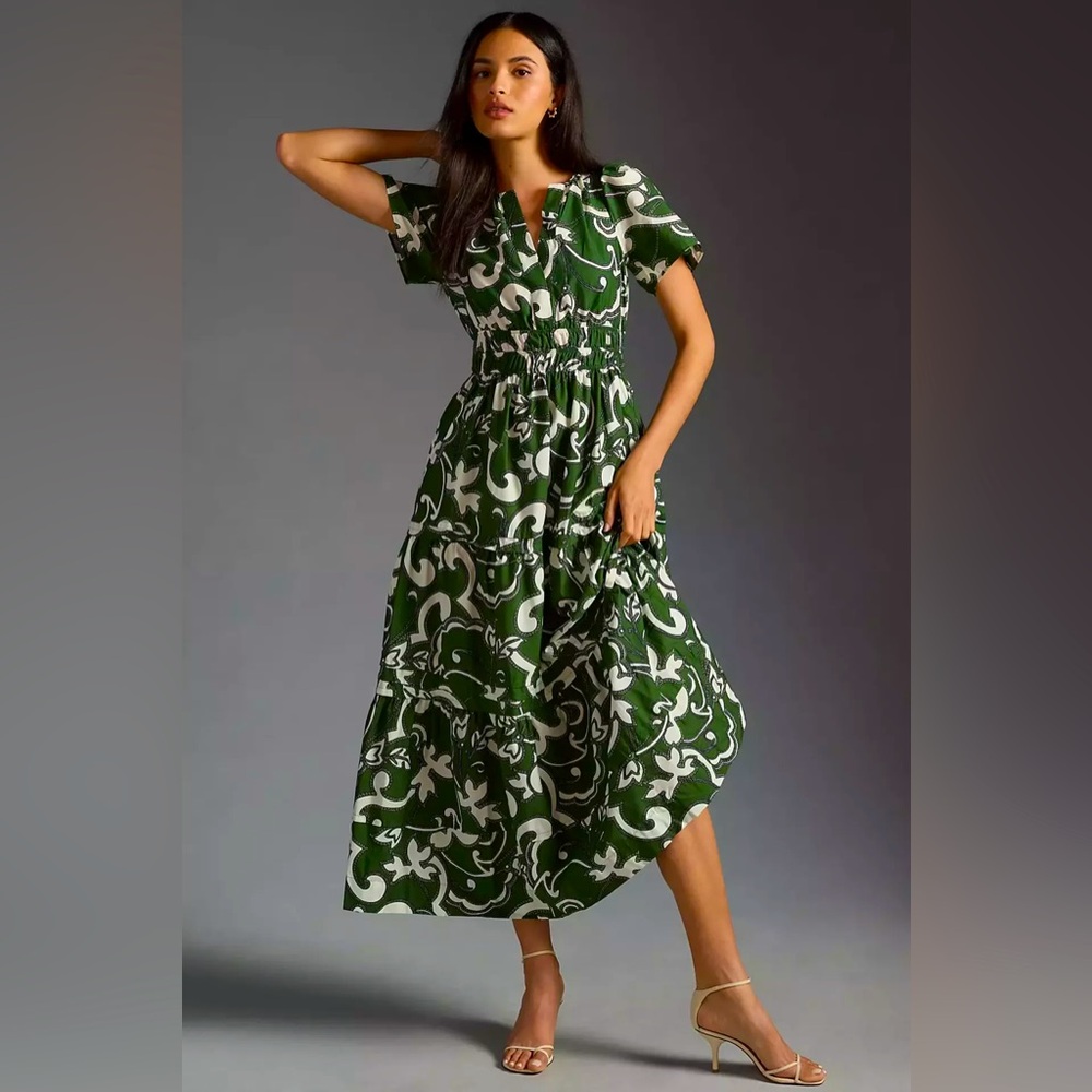 EUC Anthropologie Green Somerset Maxi Dress, size Small